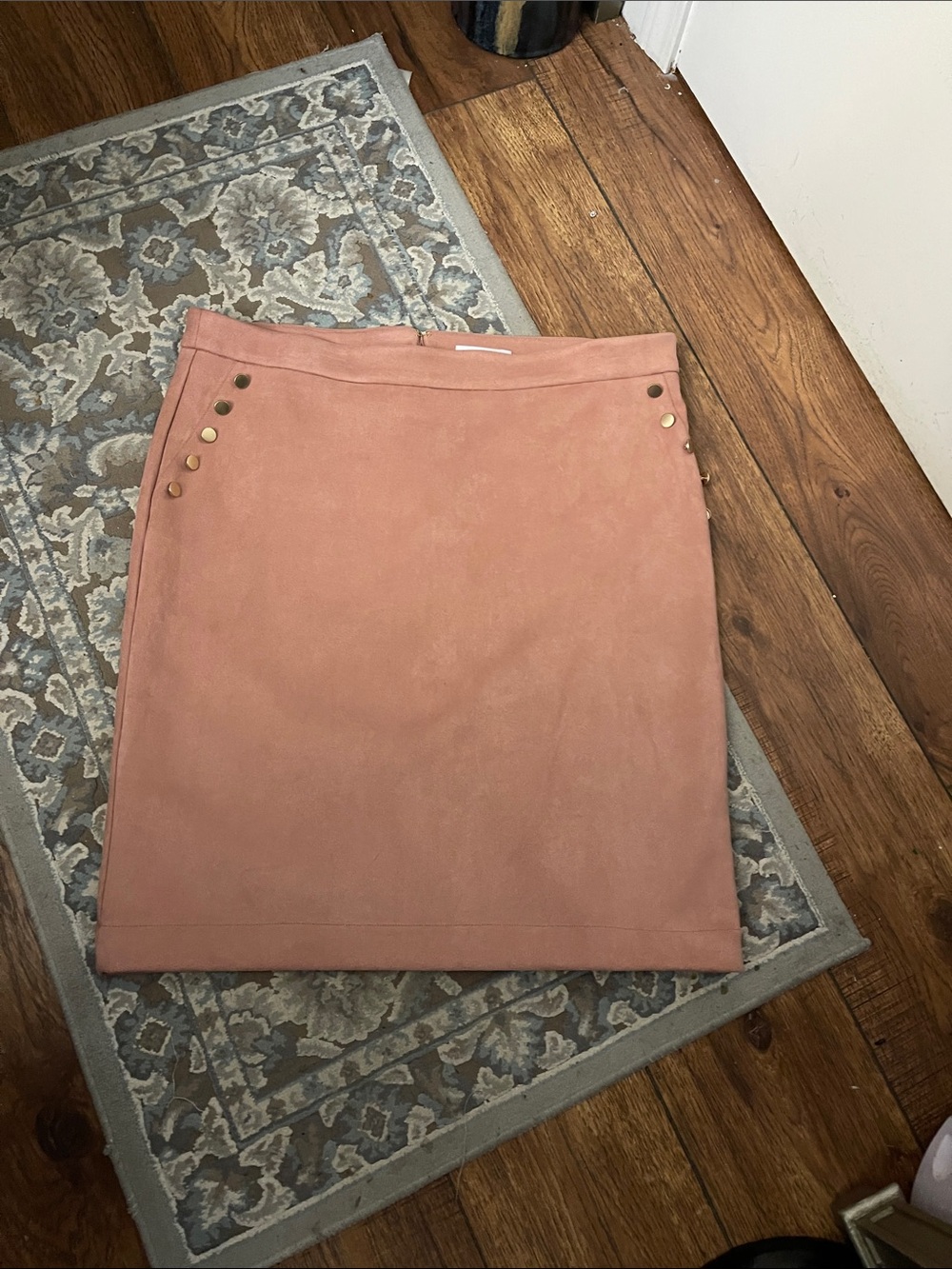 Liz Claiborne Dusty Rose Suede Pencil Skirt with Gold Buttons